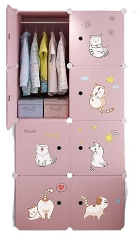 Garderob Bärbar Garderob Garderobsskåp Kombinationsgarderob Robust Arrangör Förvaring Plast Kub Kläder Stående Sovrum Hem Hopfällbar Garderob Vikbara (Color : Roze, Size : 76 * 37 * 147cm)