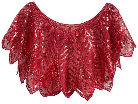 Ashleyzj Umschlagtücher Stola für Abendkleid 1920s Stola Damen Retro Schal Umschlagtücher Hochzeit Braut Schal Schulter Bedeckung für Abendkleid 20er Jahre Stil Kostüm Accessoires (B-Red, One Size)