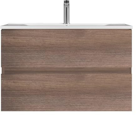 Agata Mueble de Baño Florencia, 2 cajones, suspendido en Pared, con Lavabo cerámico. Mueble Montado, Melamina 16,Mueble Lavabo 80 cm Roble Artesano (60cm, Nogal)
