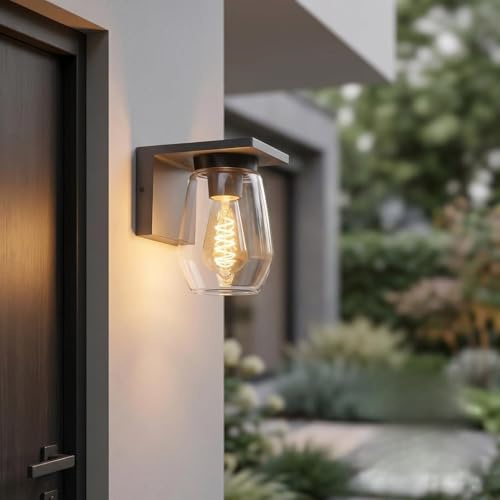 HOFSTEIN Außenwandleuchte Aquin, Außenwandlampe aus Metall/Glas in Anthrazit/Klar, Wandleuchte Down außen im modernen Design, E27, IP44, Hof, Außenbereich, Terrasse, Haustür, Eingangsbereich