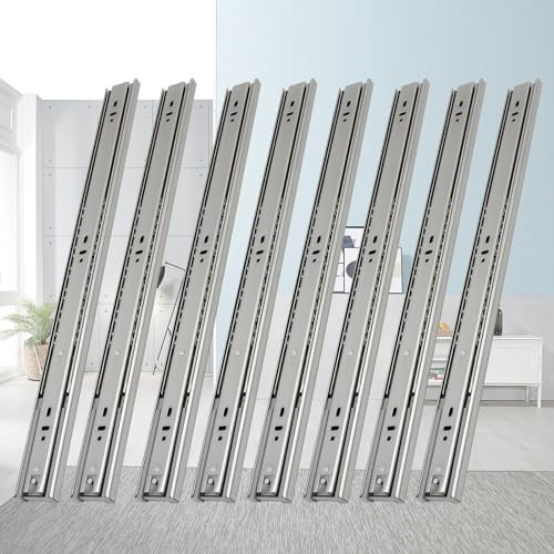 Fiqops Guide per cassetti, 400 mm, completamente estraibili, capacità di carico 45 kg, con cuscinetti a sfera, guide per cassetti, chiusura morbida, montaggio facile, 8 pezzi (4 paia)
