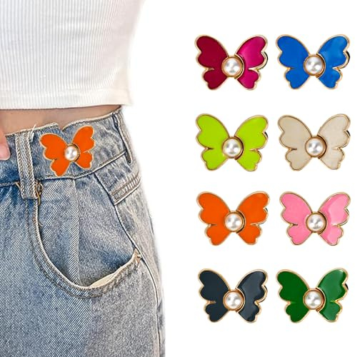 DECARETA 8 Stück Taillenknöpfe Verstellbare Schmetterling Modell Hosen Verkleinern Clip Mehrfarbige Abnehmbare Jeansknöpfe Hosen Enger Machen Hosen Taillenspanner für Röcke, Hosen, Hemden