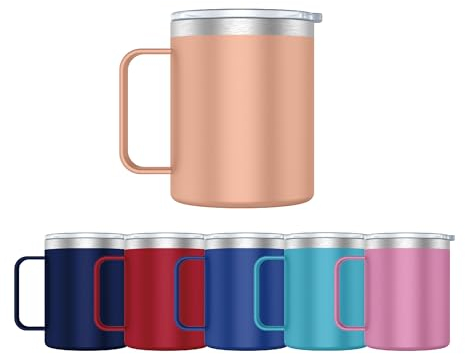 Mi Ko Mi Ka Taza Termo Café y Te para Llevar 400ml - Taza Térmica de Acero Inoxidable con Asa y Tapa (Crema)