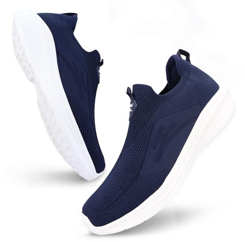 Giniros Schuhe Herren Sneaker Ohne Schnuersenkel Slip-on Schuhe Mesh Atmungsaktiv Leicht Laufschuhe Casual Sportschuhe Bequem Turnschuhe Leichtgewichts Outdoor Joggingschuhe, Dunkelblau 43EU