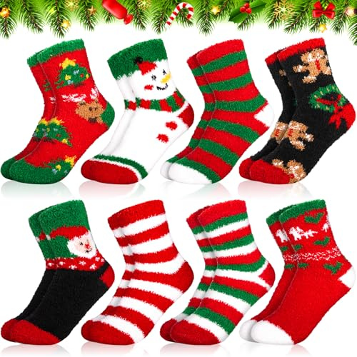 ITMNMNL Calzini Natalizi 8 Paia Calzini Natale,Calzini Natalizi Donna,Calze Natale,Calze Natalizie Donna,Comodo Calzini di Natale,Calze Termiche Donna,Calze Pelose Calzini Donna Invernali