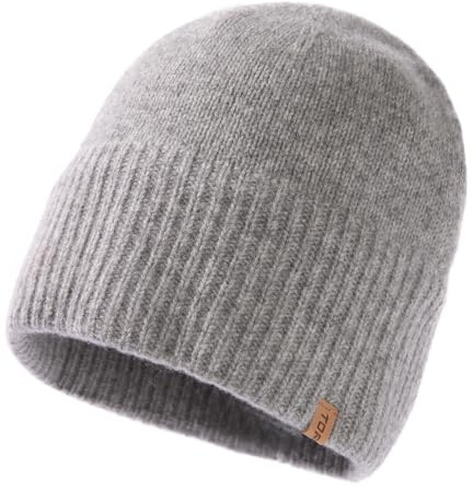 TOP-EX XL/XXL 100% Merinowolle Beanie Mütze, Wintermuetze Wollmütze Herren Damen, Strickmuetze Fisherman Beanie Trawler Mütze Warme Fleece Futter Hellgrau Großer Kopf