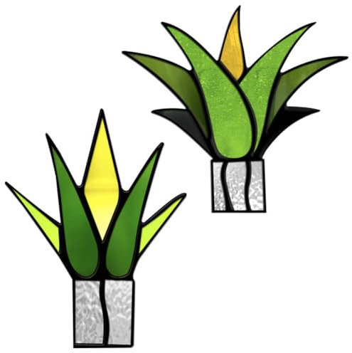 Set mit 2 Stück Kaktus-Dekor, Buntglas-Sonnenfänger, Sukkulenten, Agave, Kakteen, Sonnenfänger, Schreibtisch, Arbeitsplatten, Fensterbank, Regal, Weihnachtsdekoration, Pflanzenliebhaber (ohne Töpfe),