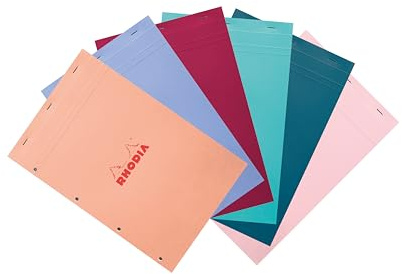 Rhodia 20195C - Rhodia bloc agrafé COULEURS N°20 - A4+ 21x31,8 cm - Grands Carreaux Seyès - 80 F Détach - Perf 4 t - Papier Clairefontaine 80g/m² - Couverture assorties en carte - Couleur Aléatoire
