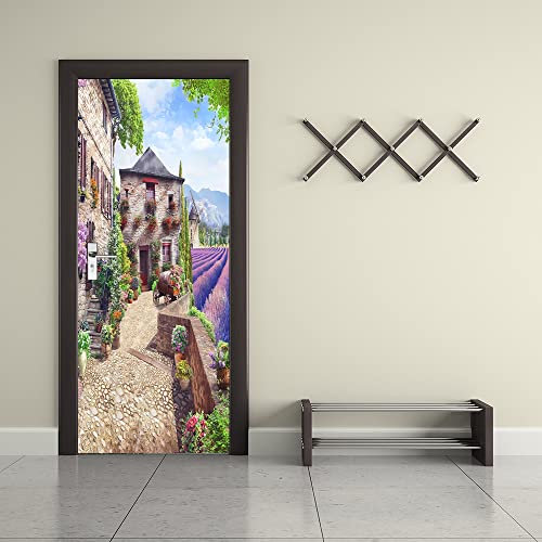 Türtapete selbstklebend TürPoster 3D Stadt der Blumen Türtapete Selbstklebend Fototapete Türfolie Poster Tapete Abnehmbar Wandtapete für Wohnzimmer Küche Schlafzimmer B90 x H200cm