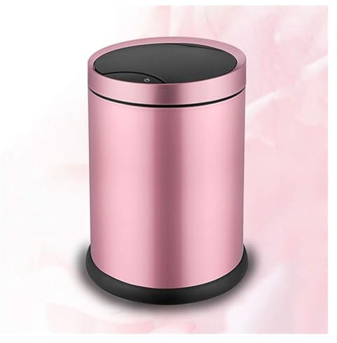 Corbeille à Papier Poubelle Domestique avec Couvercle Poubelle à Induction Automatique Ronde en Acier Inoxydable Poubelle sans Contact de 5 gallons pour la Maison, la Cuisine, Le Bureau (Rose gol