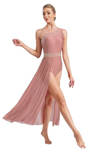 CHICTRY Femme Robe Danse Lyrique sans Manche Costume Danse Contemporaine Paillette Moderne Justaucorps Gymnastique Patinage #S-XXL Rose Gris S