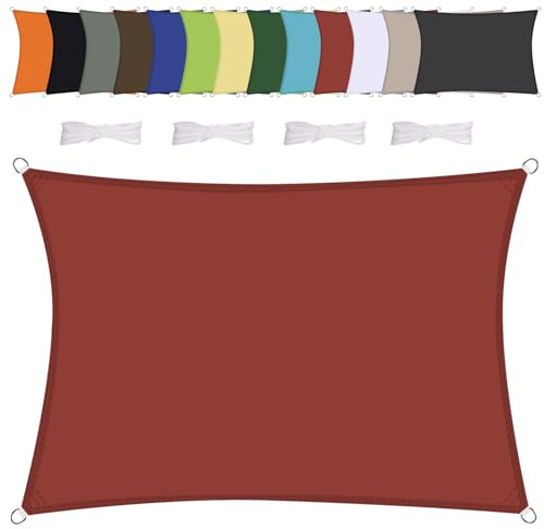 Vela ombreggiante Rettangolare 3x4m Impermeabile Tenda a Vela Parasole Protezione Solare Anti UV per Giardino Esterno Terrazza-Rosso