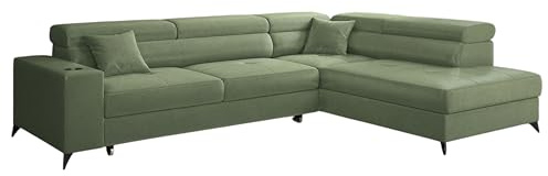 KP-Meble - Ecksofa mit Schlaffunktion und Bettkasten - Sofa L Form - 269 x 202 cm - mit 5 verstellbaren Kopfstützen & Becherhalter - Big Sofa, Relaxsofa, Langer Wolkig - Rechts