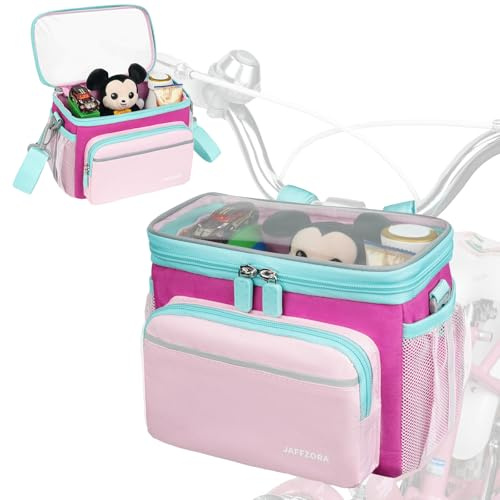 Jaffzora Kids Bike Basket, Front Frame Handlebar Bag for Toddler Scooter Tricycle Bicycle, Cute Small Fabric Bicycle Basket for Boys & Girls, Pink