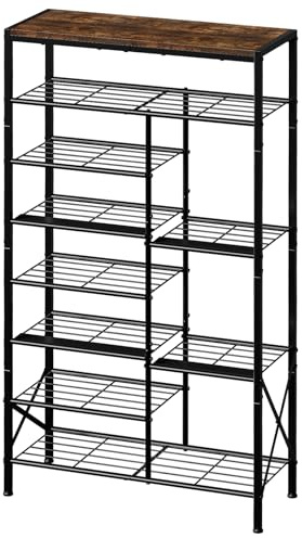 UNITSTAGE 8-Tier Shoe Rack, Shoe Storage Organizer with Boots Storage, Large Capacity Shoe Shelf Holds 20-23 Pairs of Shoes, Durable and Stable, for Entryway, Closet, Hallway, Dorm Room, Rustic Brown