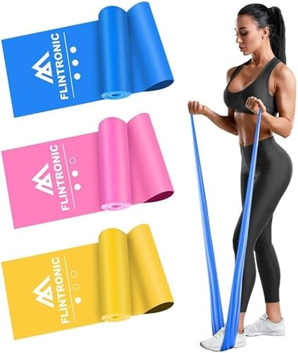 Flintronic Bande Elastique Musculation, 1.5M Bande Élastique Fitness en TPE, Bandes élastiques avec 3 Niveaux de résistance, Bande de Resistance pour Yoga, Pilates, tonification, Musculation