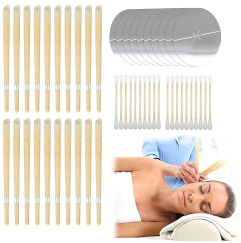 20 candele + 10 dischi protettivi + 20 tamponi di cotone – 1 set di candele per le orecchie per la pulizia, cera Ohropax, rimozione del cerume per la salute delle orecchie intasate (giallo)