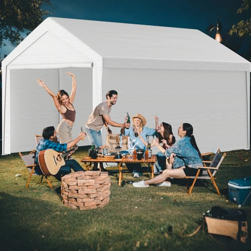 Kidsgigglz Pavillon 4x6 m Garagenzelt, Carport Auto Lagerzelt Zeltgarage mit UV-Schutz, Reißverschlusstür, Wasserabweisend Foliengarage für SUV, Boot, LKW, Fracht, Outdoor-Events, GrauWeiß