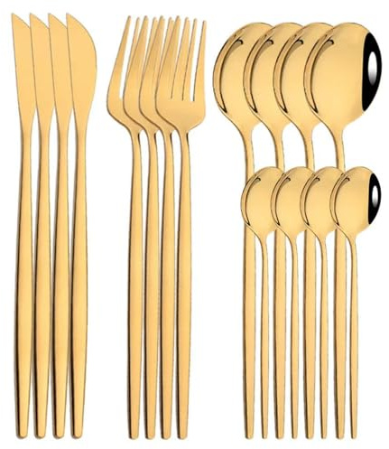 FZBANG Ensemble de Couverts en Acier Inoxydable, 16 pièces, Bleu et Argent, avec Couteau, Fourchette, cuillère à thé, Service de Table, Vaisselle de Cuisine