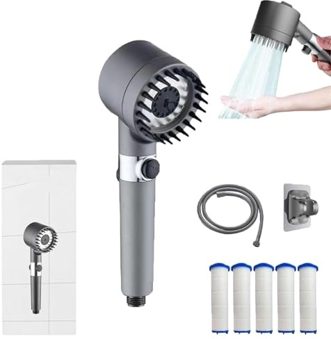 Vitashower 2.0 Adlox, Cabezal De Ducha Vitashower Con Filtro Y Ducha De Mano, Ducha De Mano De Alta Presión Ajustable Con Aumento De Presión, 4 Modos De Chorro,Grey-1 PC