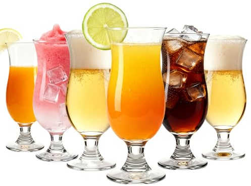 Haayymo Cocktail Glasses Set of 6 410 ml - Transparent Ice Coffee Glasses, Milkshake Glasses & Long Drink Glasses - Ideal for Beer, Ice Cream Sundaes & Coctails