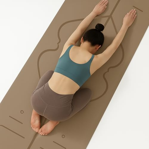 Extra Breite PU Yogamatte, 183x68cm Rutschfeste Fitnessmatte mit Ausrichtungslinien & 4,5mm Dicke – Langlebige Trainingsmatte für Yoga, Pilates & Workouts (Camel)