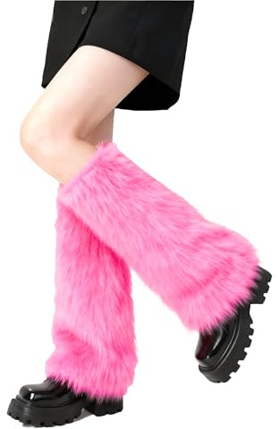 Lina & Lily Women's Winter Faux Fur Leg Warmers Boot Cuffs Covers 40cm Long (Hot Pink)