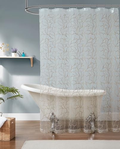 Warm Home Designs 72 Inch White Shower Curtain with Linen Embroidery. Sheer Embroidered Shower Curtain Fabric Features Flowing Boho Design Bohemian or Shabby Chic Bathroom Decor. OLS Linen 72