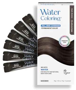 Korean Permanent Hair Dye, Powder Hair Color Kit, Dark Brown, Gray Hair Coverage, Plant-Based Formula, Easy Application for Roots, Short & Long Hair, Vegan, Just Mix with Water (6 Powder Packets)