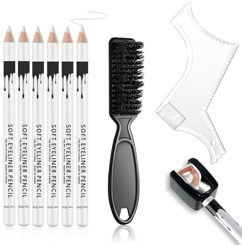 Tarqite Bartschablone Herren, 6 STK Weißer Friseurstift zum Linieren der Haarlinie, Magische Bartstift mit Schablone, Spitzer und Pinsel für Männer - Präzise Formung von Bart und Haaransatz
