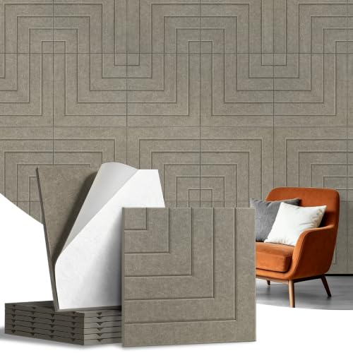 KERRAM Geometric Acoustic Wall Panels Noise Reducing Sound Absorbing Panel | 6-Pack 24x24IN Minimalist Right‑Angle Sound Proof Panels Decorative Art Acoustic Panels for for Interior Wall Decor, Brown