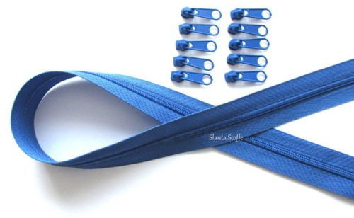 10m Reißverschluss endlos, Spirale 3mm + 30 Schieber/Zipper 33 Farben, Meterware (blau)