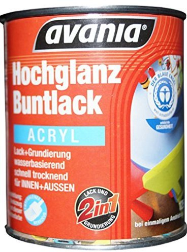 Avania Hochglanz Buntlack/Acryllack/rot / 375 ml / 2 in 1 Lack u. Grundierung/Malerqualität für Holz, Putz,Beton, Mauerwerk, Kunststoff,Eisen, Stahl, Metall,Zink, Aluminium, Kupfer