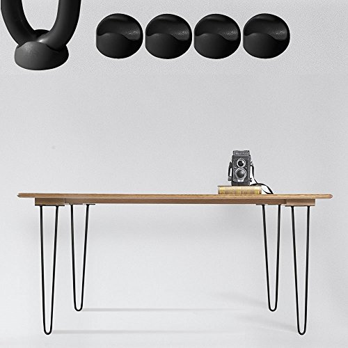 Melko Hairpin Legs Tischbeine 4 Stück 45 cm 2 Streben 12 mm Stahl Schwarz | inkl. Bodenschutzkappen und Befestigungsschrauben, über 60 kg belastbar, verstärkte Grundplatte 12x12, für Sitzbank, TV-Board