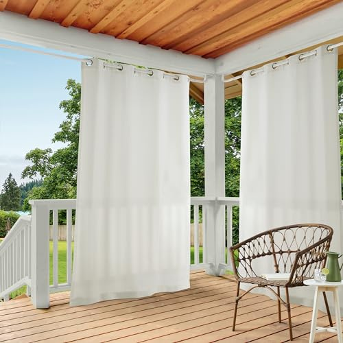 TOWN & COUNTRY BASICS Cabana Solid Heavyweight Indoor Outdoor Curtains, Light Filtering Opacity with Grommet Top, Water Repellent, 2-Pack Set, 54x96, Vanilla