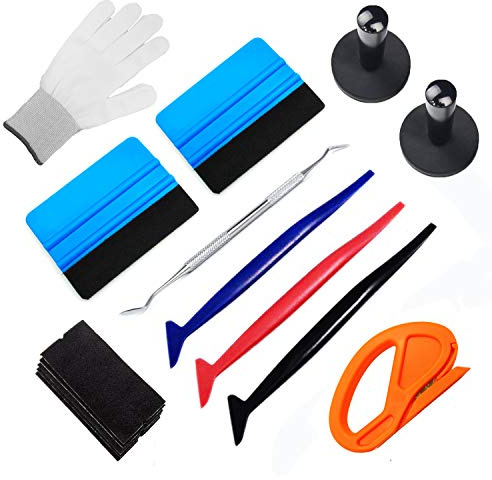 Ewrap Komplettes Fenster-Tönungsfolien-Installations-Werkzeug-Set, Vinyl-Folien-Anwendungsset, enthält Filzrakel, Stofffilze, Mikro-Rakel, Vinyl-Magnethalter, Arbeitshandschuhe
