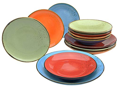 CreaTable, 20964, Serie NATURE COLLECTION MEDITERRAN, 12-teiliges Geschirrset, Teller Set aus Steinzeug, spülmaschinen- und mikrowellengeeignet, Qualitätsproduktion