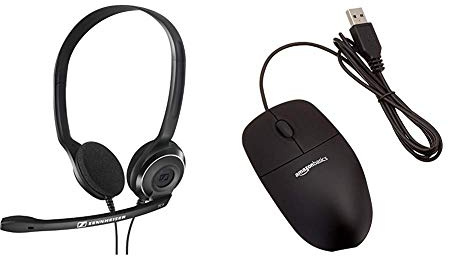 Sennheiser PC 8 USB Headset, schwarz & Amazon Basics USB-Maus mit DREI Schaltflächen (schwarz)