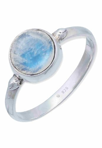 mantraroma Ring Damen Silber 925 Regenbogen Mondstein Edelstein weiß schlicht modern