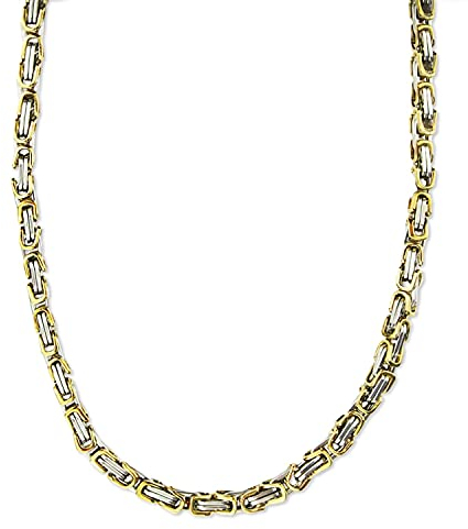 König Design 5 mm Königskette Armband Herrenkette Männer Kette Halskette Panzerkette, 60 cm Silber/Gold Edelstahl Ketten