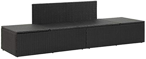 Festnight Sonnenliege mit Auflage Outdoor Polyrattan Sonnenliege Gartenliege | Beide Seiten Sind Verstellbar | Relaxliege Garten Saunaliege Poly Rattan Schwarz 195 x 60 x 60 cm