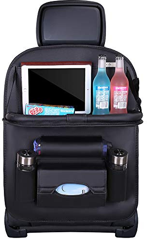 dauerhaft Auto Rückenlehnenschutz, Autositzorganisator/Rücksitzplaner und iPad-Mini-Halter, Wasserdicht Autositz Organiser, faltbarer Esstisch für Kinder Aufbewahrungstaschen (1 Stück) Geschenk, Black