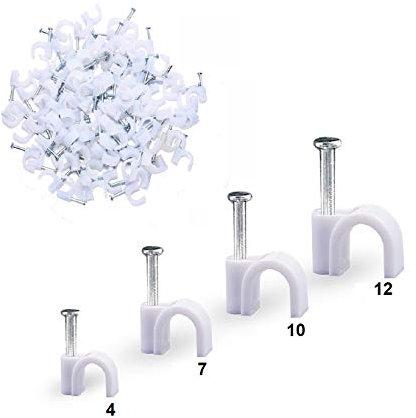 Solid Cable Clips 400pcs – Heavy Duty Wire Holder with Steel Nails for Wall, Baseboard, and Desk – Zinc Plated Wire Organiser for Ethernet, HDMI, Speaker, TV Cables