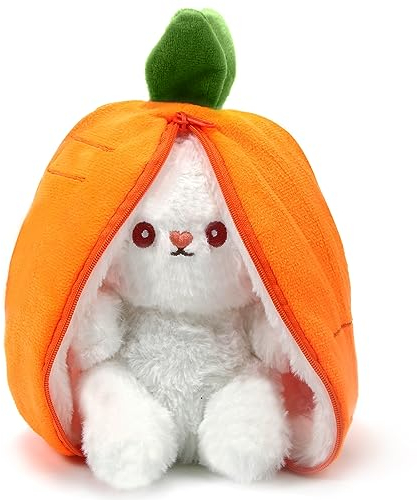 Peluche Lapin Carottes Poupée, 24cm Lapin de Pâques, Jouet en peluche, Animaux Bonhomme Décorations Cadeau pour Enfants Adultes et Fans(Jaune)