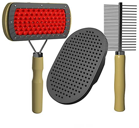 vendify® Premium Hundebürste/Katzenbürste Set 3-teilig inkl. Striegel & Haustierkamm | Fellbürste für Langhaar, Kurzhaar, Unterwolle Für Hunde, Katzen, Haustiere
