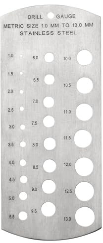Jazooli Steel Metric Drill Gauge - 1-13mm Diameter Gauges, 25 Gauges Total, Etched High Contrast Marks, for Drill Bits, Drill Bit Sets and Impact Driver Measurement and Marking