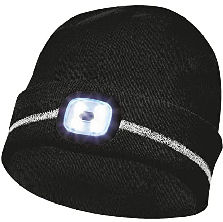 Gebol LED-Haube - Polyacryl, Mütze mit Licht & Reflektor, Winter-Kopfschutz, USB-Aufladbar mit 4 Leuchtstärken & Reflexionsstreifen, Schwarz