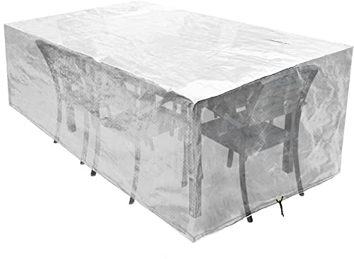 RICHIE Abdeckung für Gartenmöbel wasserdichte Schutzhülle Anti-UV Abdeckplane Atmungsaktiv Polyethylen für Gartentische Terrassenmöbel Rechteckig (Transparent 200x160x70cm)