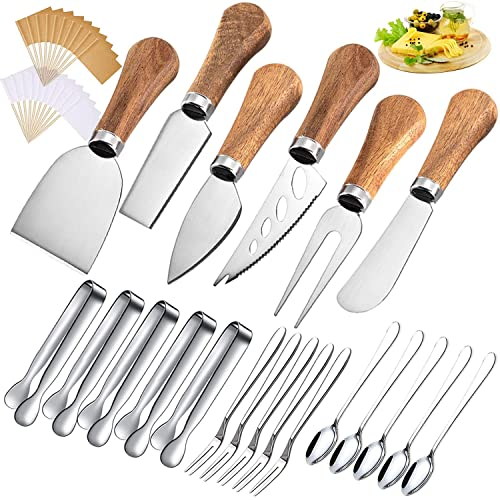 YUANQIAN 21Pcs Charcuterie Board Accessories Spreader Knife Set Cheese Butter with Wooden Handles Mini Serving Tongs Spoons Forks Toothpick Flags for Party Wedding Christmas