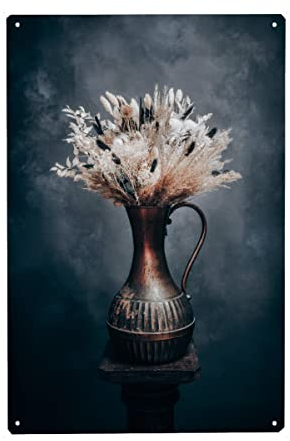 artboxONE Metall-Poster 40x60 cm Natur Trockenblumenstrauß Schwarz Weiß von Künstler Steffen.Gierok